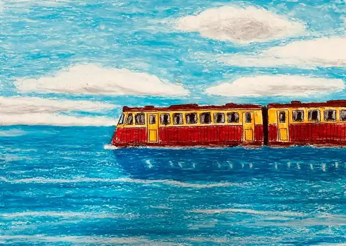 油画棒千与千寻海上列车