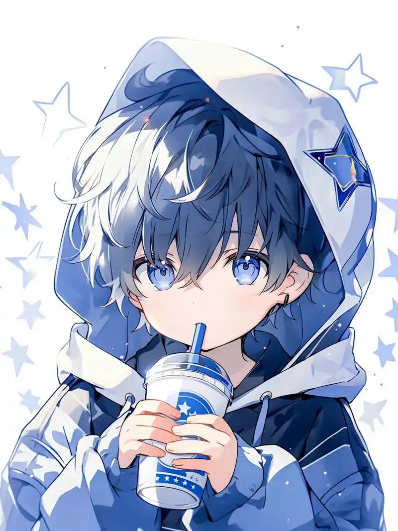 动漫头像和壁纸# #金秋图文动态创作节# 男生蓝色系冬天的第一杯奶茶
