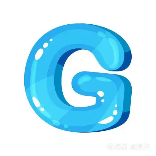 g 蓝色光泽明亮的英文字母, 儿童字体矢量插图在白色背景上