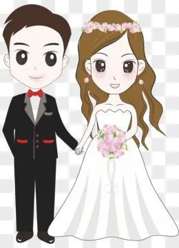 png结婚卡通绘画pngpsd中式婚纱照夫妻合照人物元素pngpsd桃花花瓣