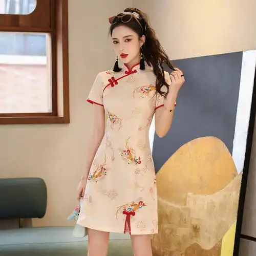 黑色旗袍裙女2021你q新款改良版连衣裙夏季时尚短款新式年轻款国