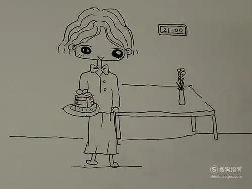 全身蛋糕上画人物女孩简笔画彩色简笔画买蛋糕的小女孩过生日的小女孩