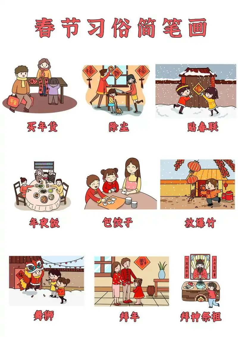 年俗简笔画:买年货,除 - 抖音
