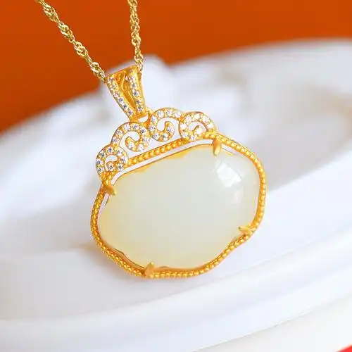 天然纯银挂件吊坠玉石长命和田锁骨女士项链项坠