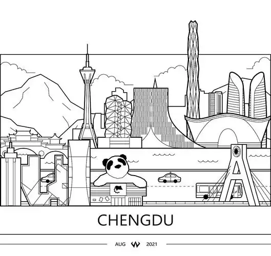 成都 地标扁平线描插画|平面|海报|王九五 - 原创作品 - 站酷 (zcool)
