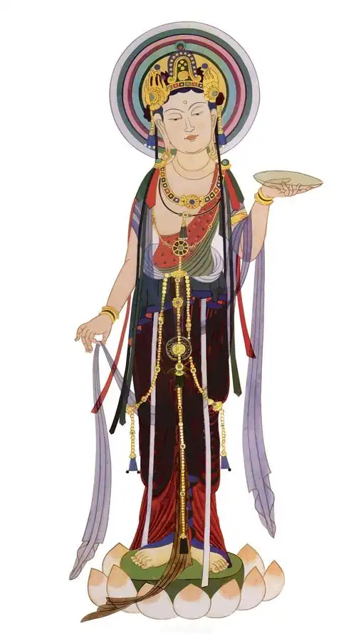 手拿光盘敦煌菩萨矢量壁画国画图片