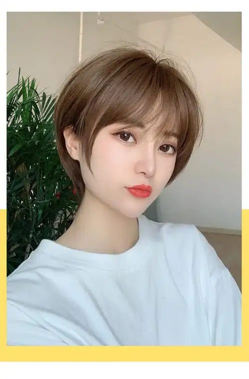 短发2021年时尚新款真发全真人发自然时尚超薄波波头假发套 酒红色