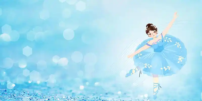 舞蹈背景彩色卡通手绘三个小女孩跳芭蕾原创插画元素红色简约光效丝绸