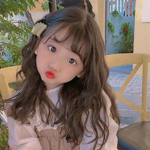 儿童假发女卷发羊毛卷化纤全头套宝宝仿真空气刘海中长发工厂直销