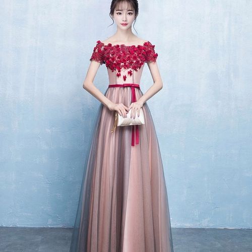 新款结婚礼服声乐学生艺考礼服一字肩主持人裙长款高端姐妹伴娘服