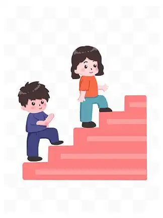 51人物爬楼梯手绘卡通元素510卡通人物之下楼梯的女孩1645电梯插画