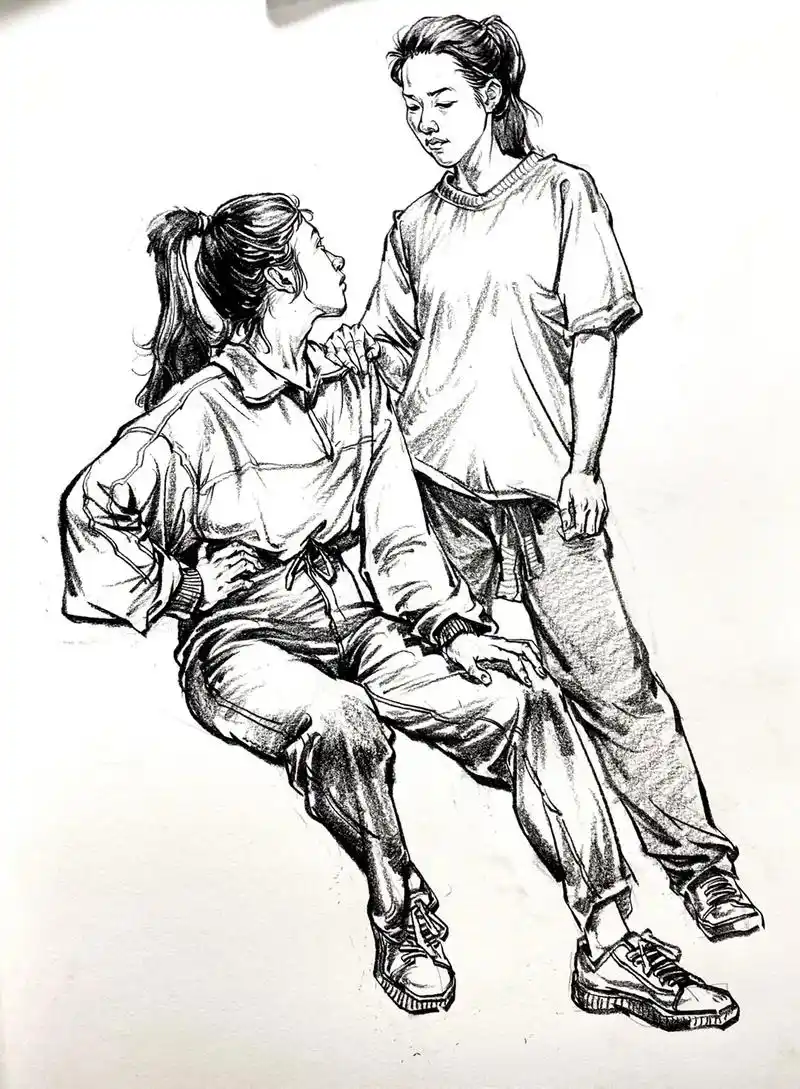 双人组合速写人物