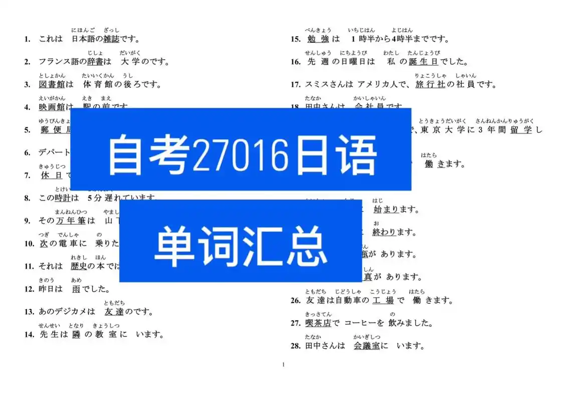 必背97江苏自考27016日语单词汇总.有姐妹零基础一个月就 - 抖音
