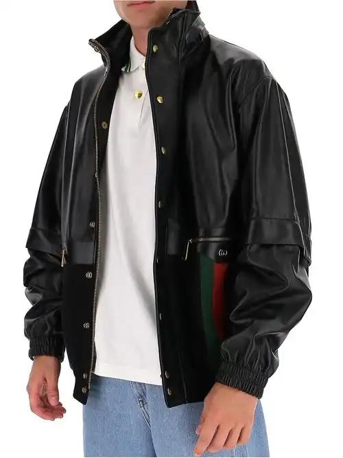 gucci/古驰男款男士黑色休闲皮衣 624737 黑色 46【图片 价格 品牌