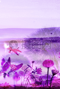 水墨山水蒲公英荷花莲花小鸟仙鹤h5动态背景素材图片素材