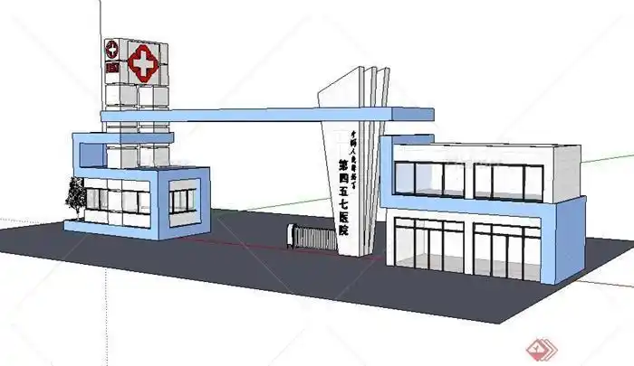 两款现代风格医院大门设计su模型[原创]