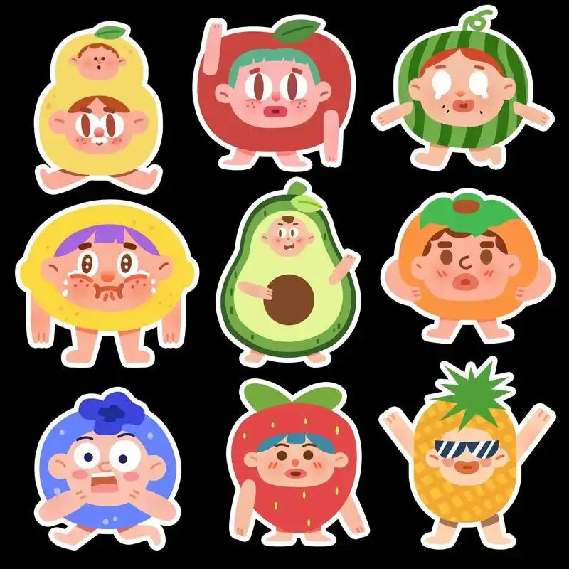 水果拟人插画.目前最喜欢的一组插画,雪梨和苹果是临摹老师的  - 抖音