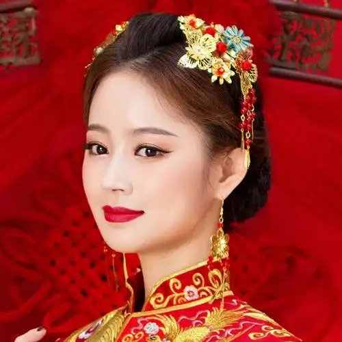 新娘金色发饰古装秀禾服头饰中式龙凤褂敬酒服配饰品套装厂家直销