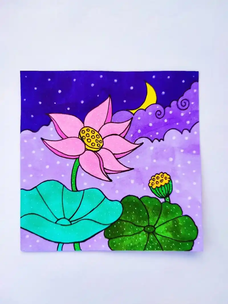 荷花简笔画!#充能计划动漫 #简笔画教程 #马克笔儿童画 # - 抖音