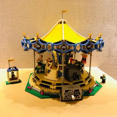 绝版旋转木马乐高高难度游乐场拼装电动积木男女孩子系列玩具模型