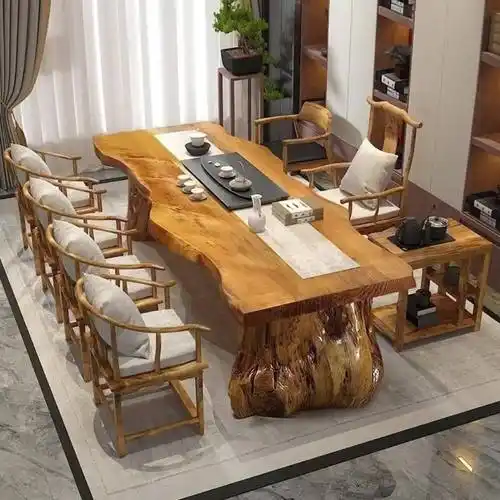 大板茶桌椅组合实木茶桌功夫禅意新中式泡茶台茶桌组合一体一整套4783