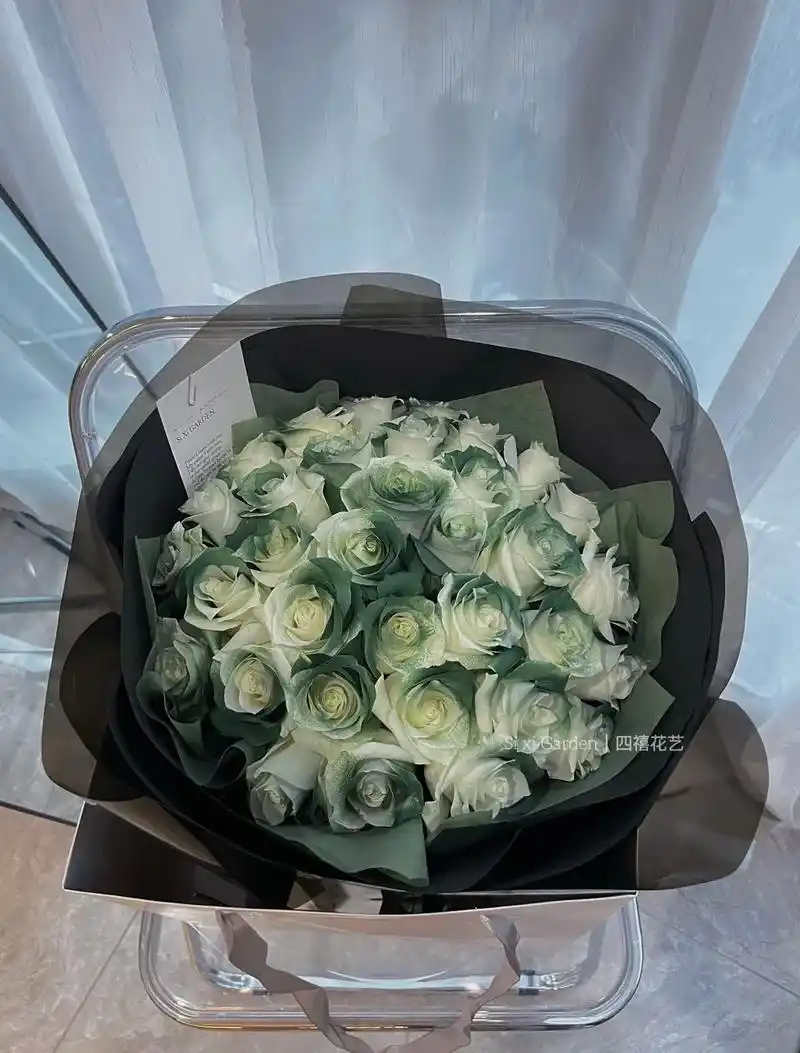 贵阳花店/网红苏格兰绿玫瑰花束.苏格兰绿玫瑰花束98花语: - 抖音