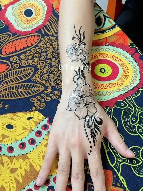 海娜手绘纹身图案分享|玫瑰花95