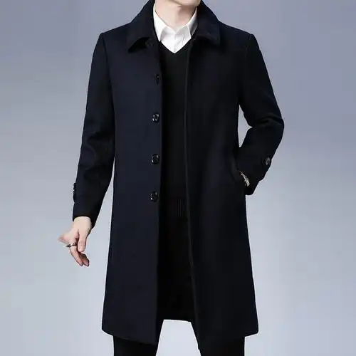 男士大衣中长款冬季毛呢外套中老年双面呢子中年夹克羊毛加厚风衣