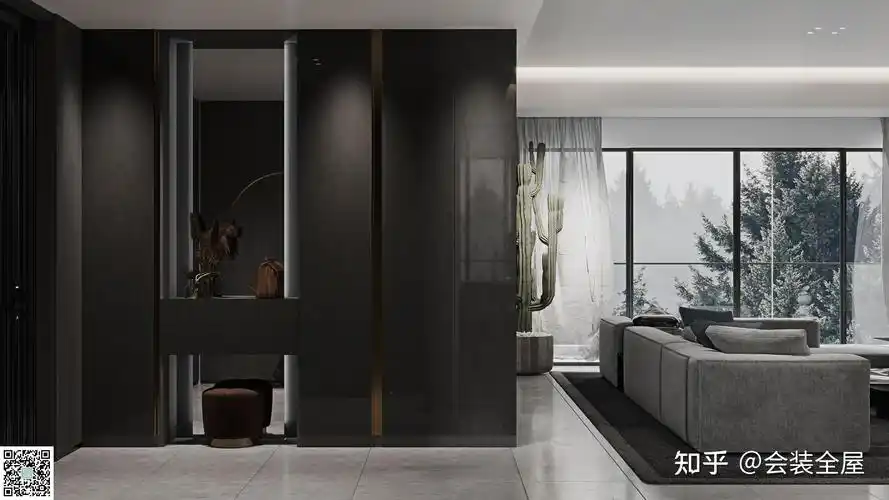 高级灰色的柜子,外形上整洁利落,进门的第一眼,就能让客人感知到家里