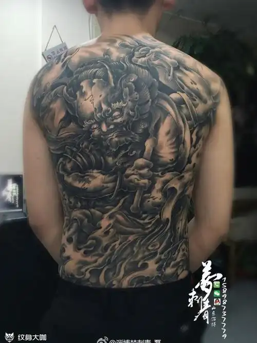 恢复好的满背雷神…_纹身图案手稿图片_刘磊的纹身作品集