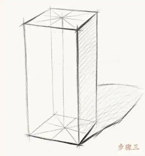 步骤四:用线条明确形体轮廓,注意长方体的虚实关系和透视是否准确.