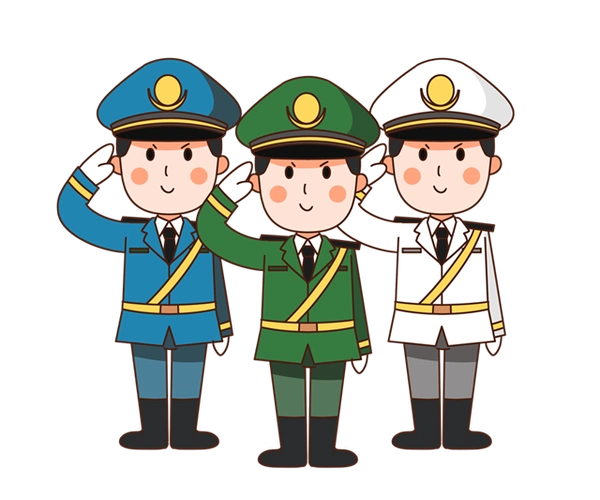 建军节海陆空三军敬礼卡通插画