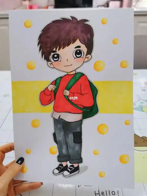 儿子国庆作业,自画像#卡通头像  #卡通小男孩  #儿童画