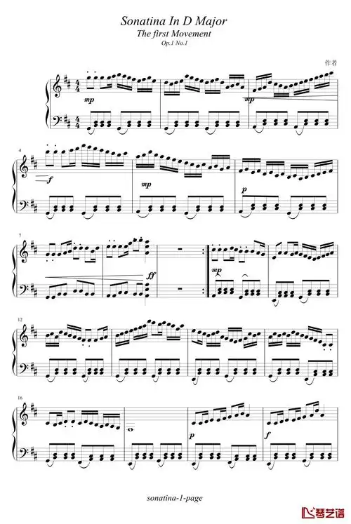 d大调小奏鸣曲第一乐章钢琴谱-不着调儿1