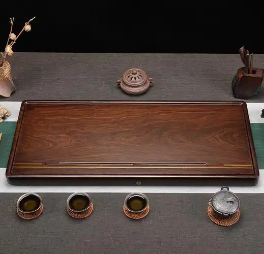 黑檀木茶盘家用实木茶台茶海整块天然原木大小号排水式功夫茶具 金色
