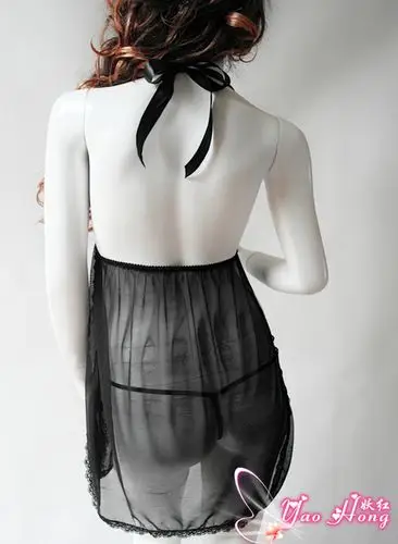 广东情趣内衣厂家直销系带双侧开襟性感网纱肚兜2件套1035