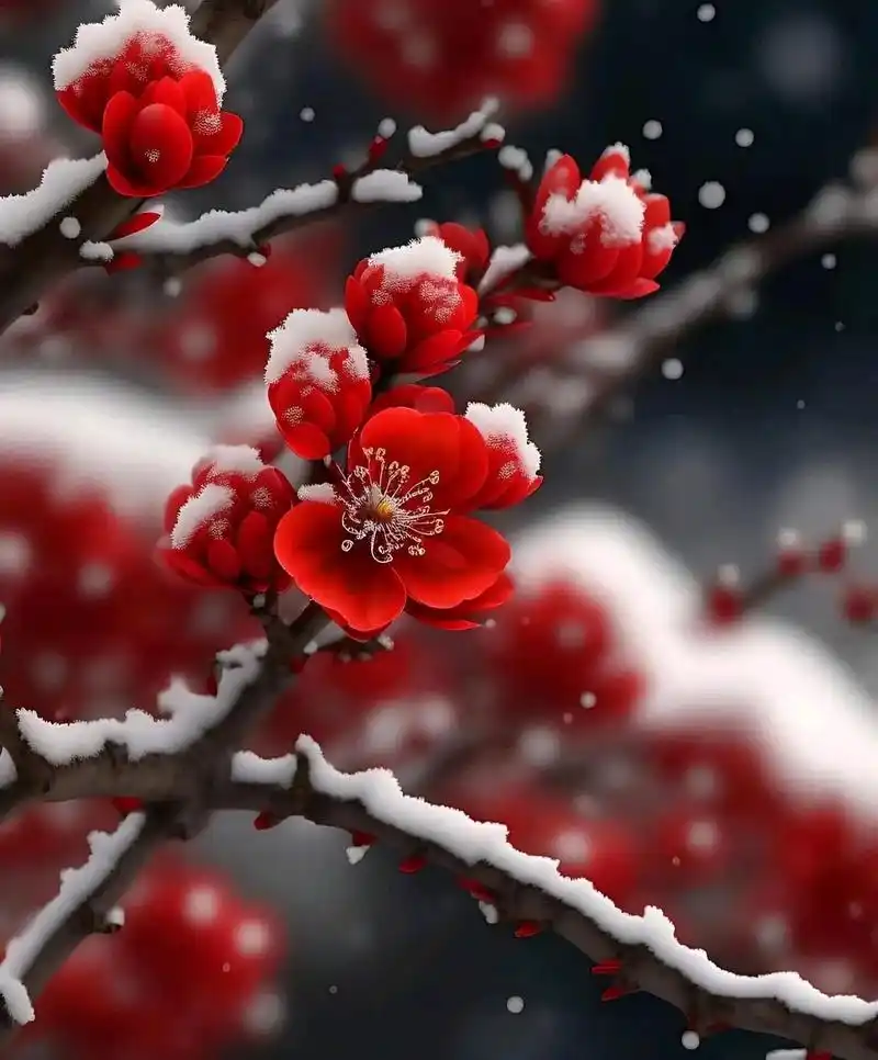 雪景美如画 冬天的梅花和雪景,总是能触动人们的心灵.在这个 - 抖音