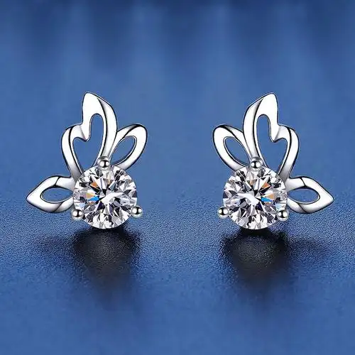 新款时尚简约蝴蝶耳钉s925纯银首饰耳饰品女生经典50分莫桑石耳钉