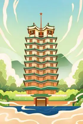 河南二七塔建筑插画