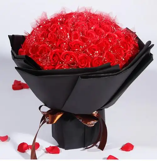 51朵玫瑰花肥皂花生日礼物情人节礼物送女友七夕花束香皂花礼盒 51朵