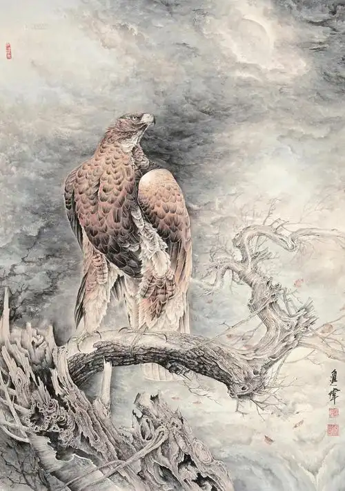 0580 鹰 镜片 设色纸本