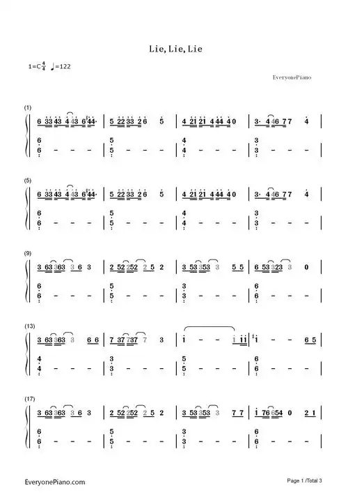 lie lie lie-名侦探柯南op双手简谱预览1