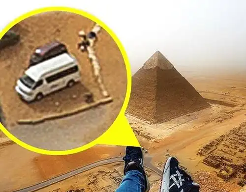 该男子爬上的金字塔有146米高,他仅用8分钟就爬到了顶端.