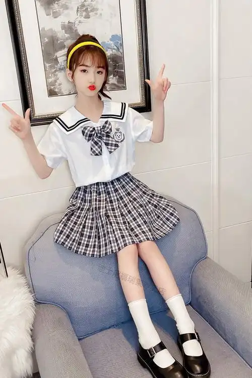 少女格子裙子女童学院风小学生全套夏季女孩夏天穿的裙子少女心事130