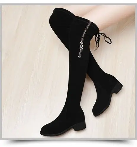 过膝长靴女不掉筒新款秋冬季加绒粗跟百搭高筒靴女靴长筒靴子