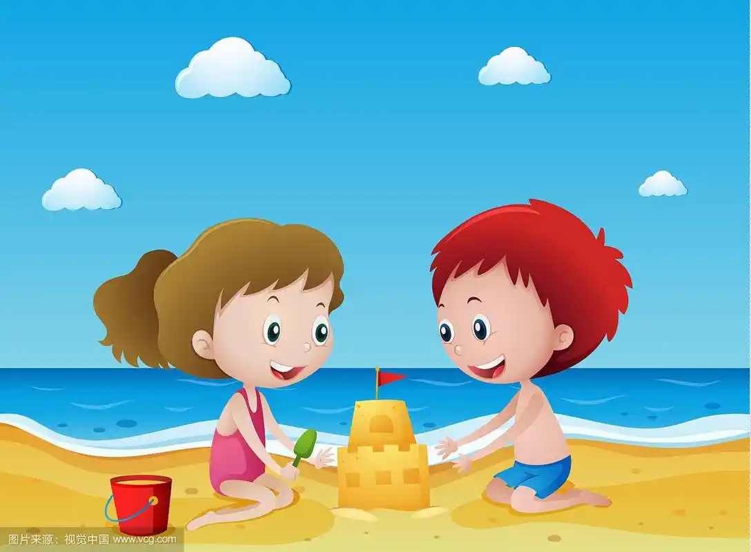孩子们在沙滩上玩沙子