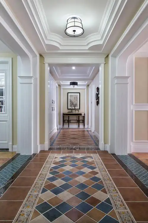 120平方米美式玄关走道吊顶装修效果图