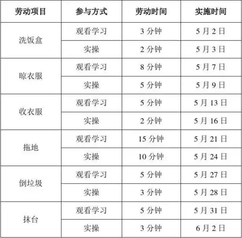 家务劳动计划行动表