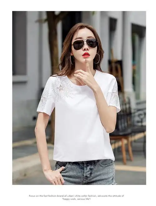 短袖t恤女夏季2020女装新款网纱烫钻女士体恤上衣洋气 玄英黑 xl