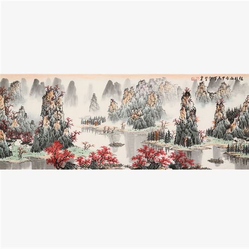 白雪石山水国画手绘六尺写意桂林山水甲天下字画文玩装饰收藏鉴定